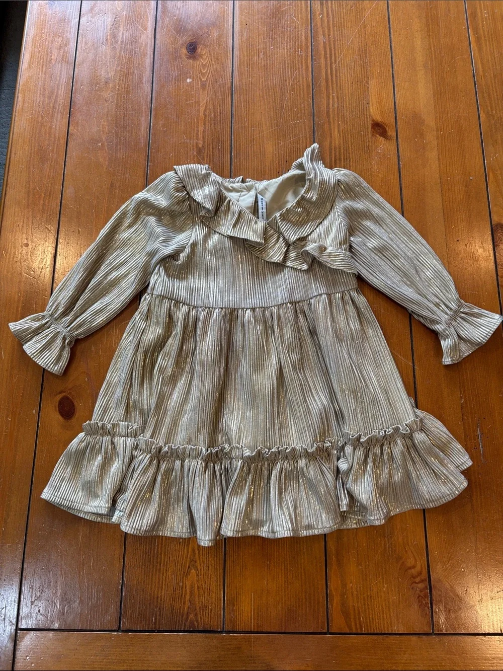 Janie and Jack Gold Metallic Ruffle Party Dress Size Girls 18-24 Months EUC